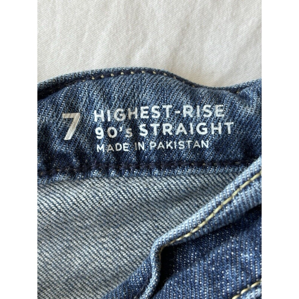 American Eagle Jeans Girls 7 Highest Rise 90s Straight Blue Stretch Distressed - Picture 5 of 10